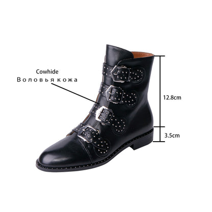 Women’s Real Leather Ankle Boots – Rivets & Buckle Punk Boots, Studded Gothic Designer Shoes