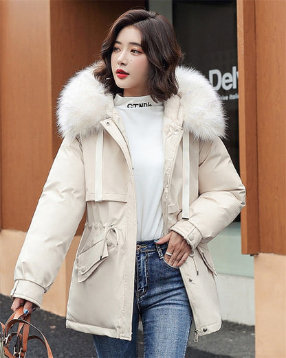 Fresh Warm Thick Artificial Fur Collar Women Winter Coats