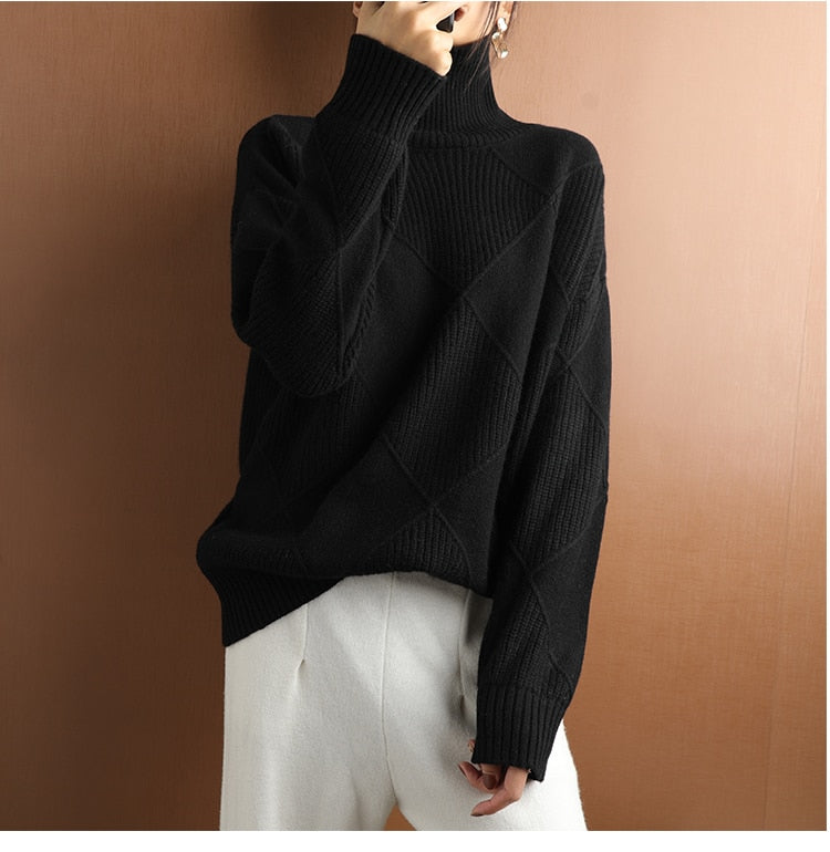 Women's Pure Wool Turtleneck Plus Size Knitted Sweaters