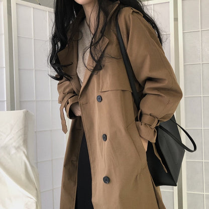 Women Chic Solid Khaki Coats