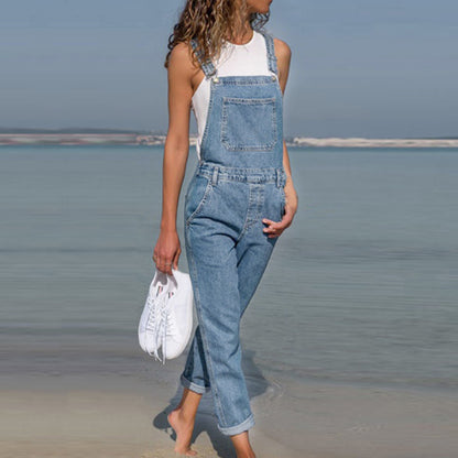 Women's New Blue Denim Jumpsuit Rompers