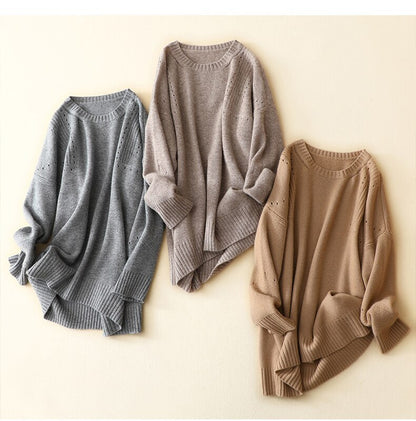 Women’s Retro Knitted Sweater – Casual Long Sleeve Pullover, Chic Round Neck All-Match Top for Spring & Autumn Fashion