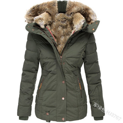 Womens Fur Collar Warm Inside Zipper Winter Parka Coat