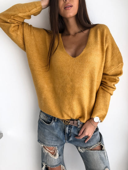 Women's Casual V-Neck Knitted Sweaters