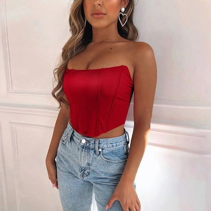 Women's Sleeveless Sexy Strapless Corset Crop Tank Top