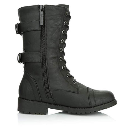 Womens Creative Winter Zip Buckle Military Combat Boots