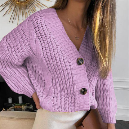 Women's Autumn/Winter New Style Oversized Fried Dough Twist Sweater Cardigan | Loose-Fit Button Thick Knit Cardigan