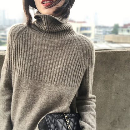 Women Turtleneck Stretch Striped Sweaters