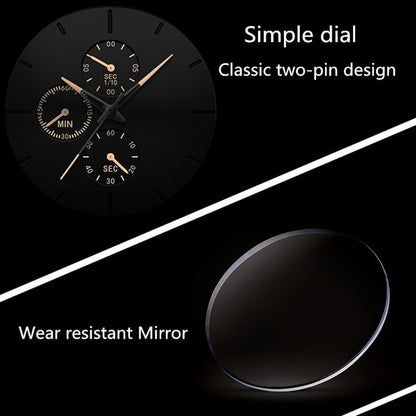 Mens Three Mini Dial Black Slim Analog Watch