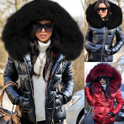 Fur Edge Hooded Warm Puffy Down Coat For Women