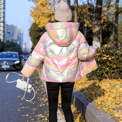 2025 New Winter Jacket Coats for Women, Hooded Glossy Down Cotton Parka, Warm Casual Padded Cotton Coat