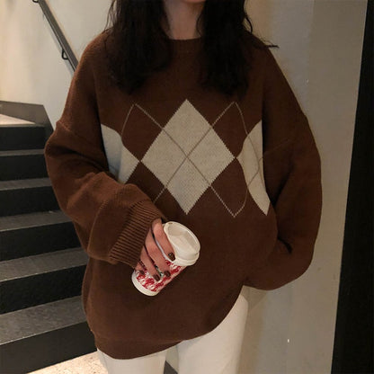 Women's Knitted Geometric Pattern Loose Winter Sweater