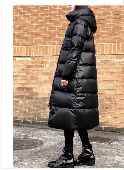 Brilliant Black Long Puffer Coats