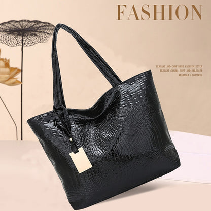 Women's Large Capacity Shoulder Bag – PU Leather Retro Crocodile Pattern Underarm Shopper Tote for Travel