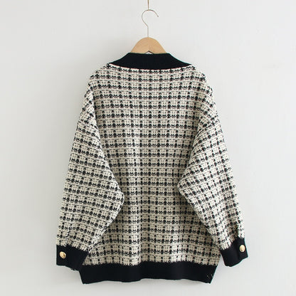 Black Edge Plaid Womens Winter Cardigan Sweaters