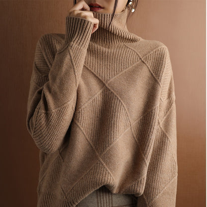 Women's Pure Wool Turtleneck Plus Size Knitted Sweaters