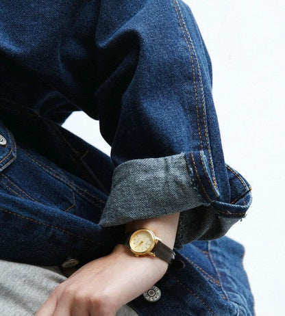 Notched Collar Blue Denim Jacket