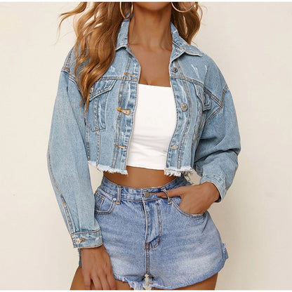 New Fashion Womens Cropped Denim Jacket Coat