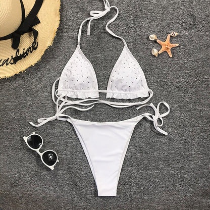 2025 Sexy White Swimwear | Polka Dot Padded Push-Up Bikini Set for Women, Beachwear Swimsuit