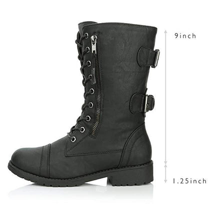 Womens Creative Winter Zip Buckle Military Combat Boots