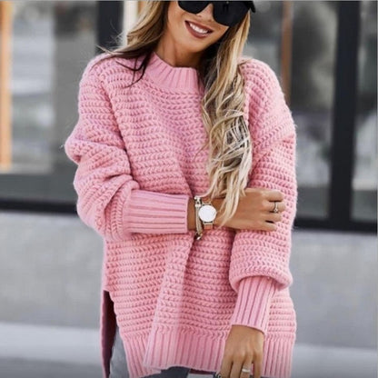 Autumn Winter Mock Neck Batwing Sleeve Women Knitted Sweater