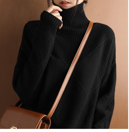 Women's Pure Wool Turtleneck Plus Size Knitted Sweaters