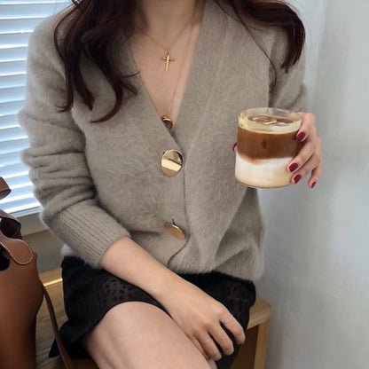 Casual V Neck Knitted Ladies Cardigan Sweater