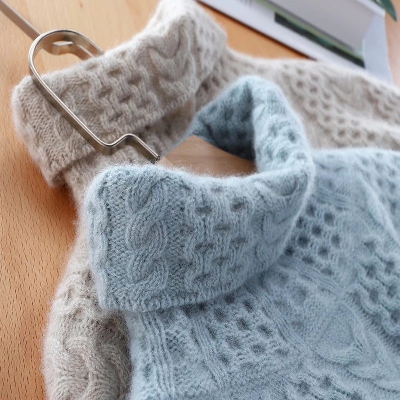 Women Braided Pattern Turtleneck Sweaters