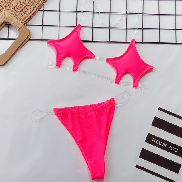 Womens Sexy Pink Starfish Up Micro Bikinis