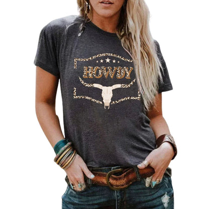 Howdy Bull Skull Printed Summer Women T-Shirts