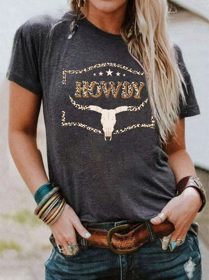 Howdy Bull Skull Printed Summer Women T-Shirts