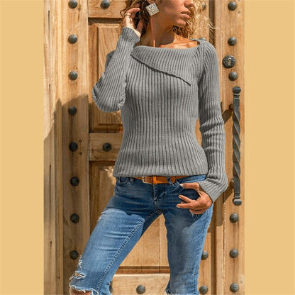 Women's Slash Neck Slim Sweaters