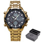 Mens Dual Rich Display Stainless Steel Golden Class Watches