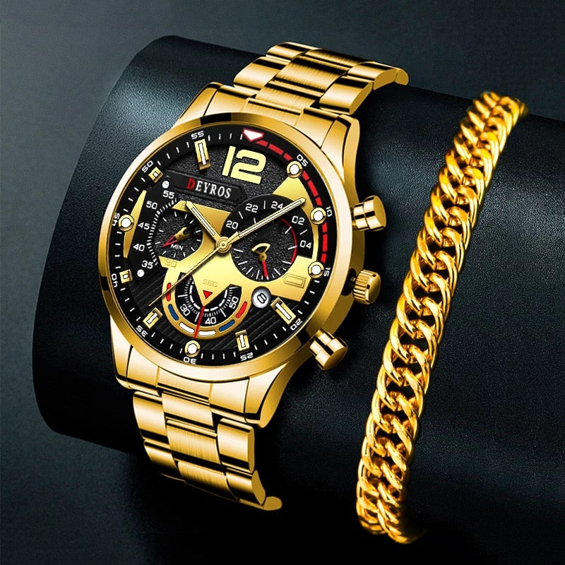 Men Classic Gold Stainless Steel Quartz Watches
