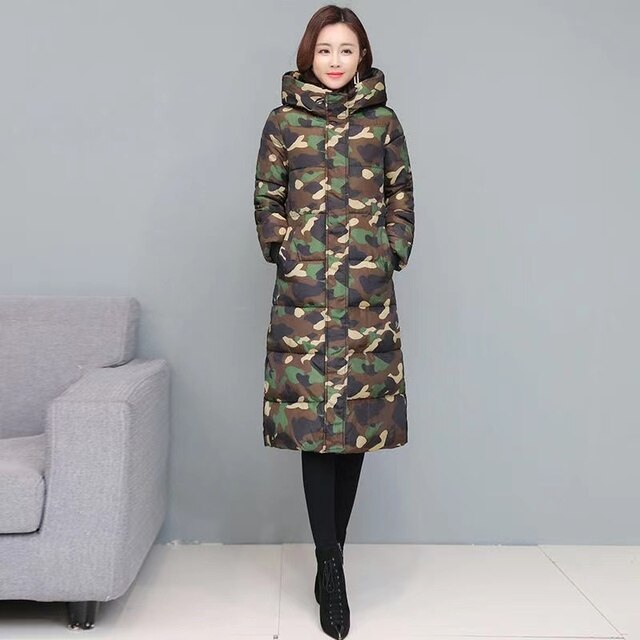 Womens Knee Length Windproof Hooded Coat Parka