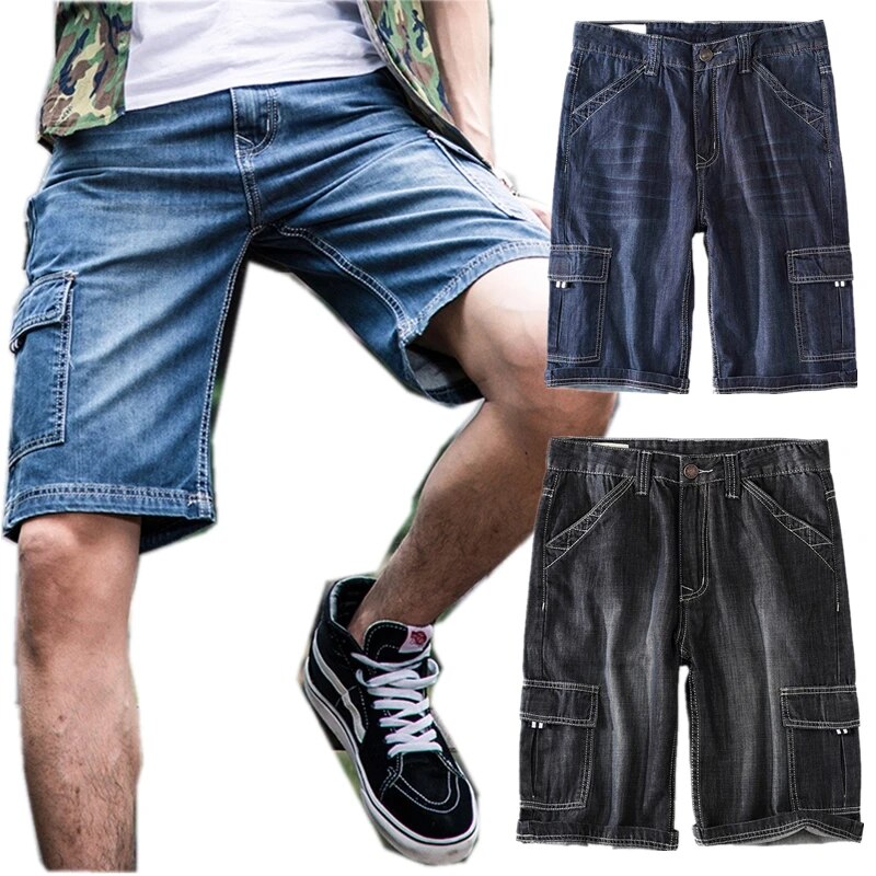 Mens Plus Size Cargo Type Summer Jean Shorts