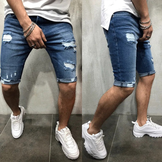 Summer Men's Stretch Skinny Slim Denim Shorts