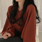 Women's Loose Style Long Sleeve V-Neck Oversized Sweater