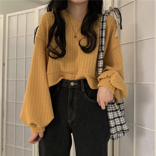 Women's Loose Style Long Sleeve V-Neck Oversized Sweater
