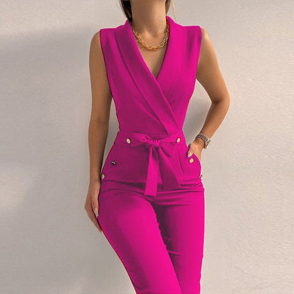 Office Style Fashion Black One Piece V-Neck Women Jumpsuit Romper