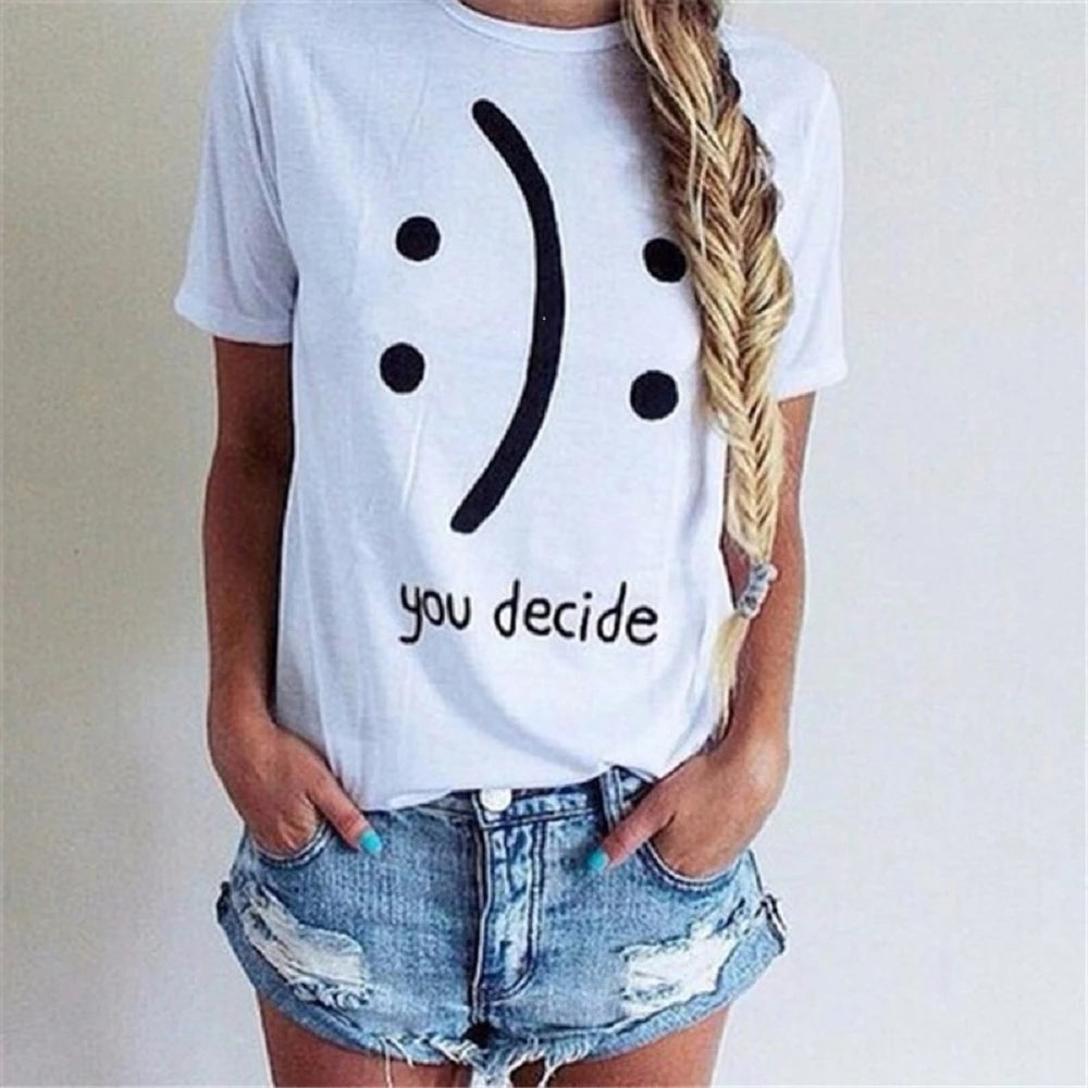 Women Funny Smiling Face T-Shirts