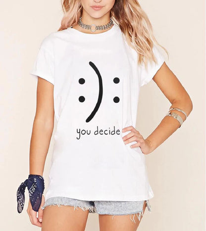 Women Funny Smiling Face T-Shirts
