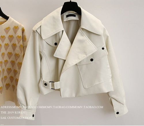New Spring Autumn Style Turndown Collar Faux Leather Motorcycle Coats
