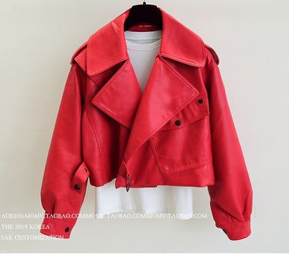 New Spring Autumn Style Turndown Collar Faux Leather Motorcycle Coats