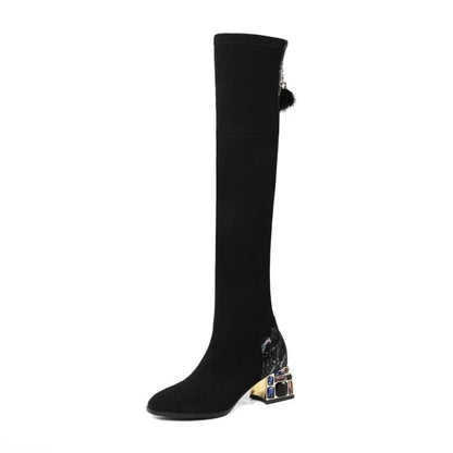 Women’s High Heels Over the Knee Boots – Knitting Socks Booties with Stretch Fabric, Thigh High Sexy Boots