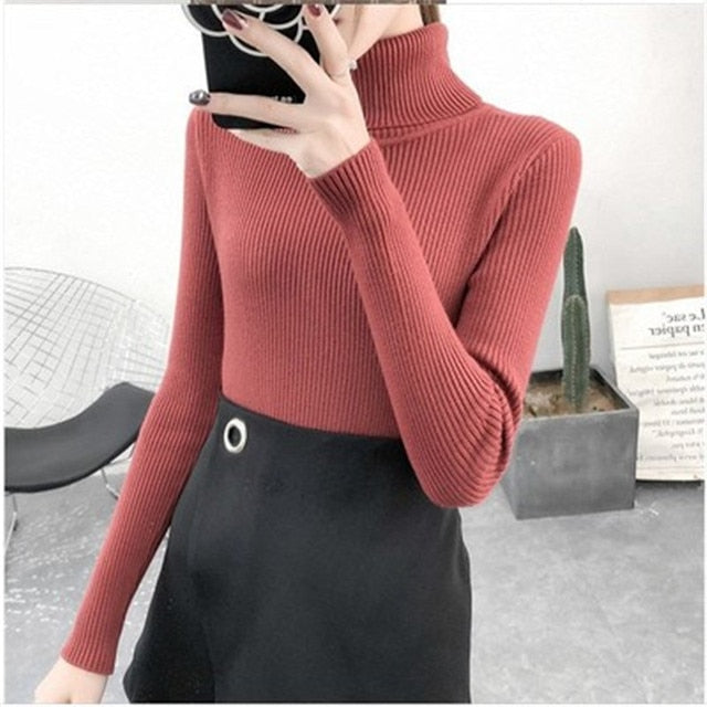 Women Soft Plain Turtleneck Sweaters