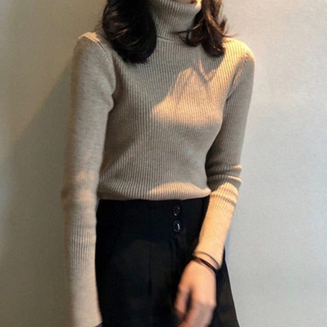 Women Soft Plain Turtleneck Sweaters