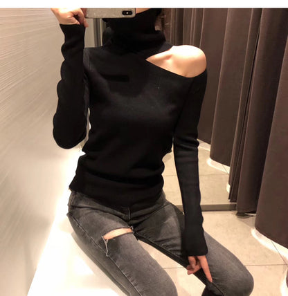 Women Turtleneck Open Shoulder Sweaters