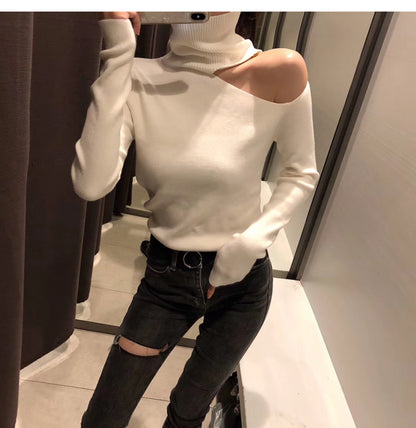 Women Turtleneck Open Shoulder Sweaters