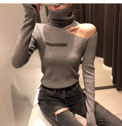 Women Turtleneck Open Shoulder Sweaters